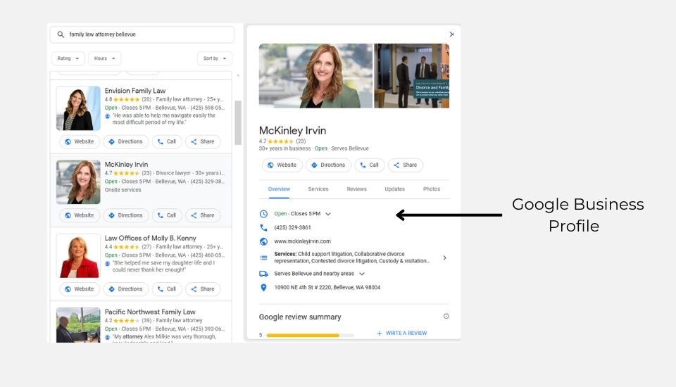 google business profile of seattle law firm