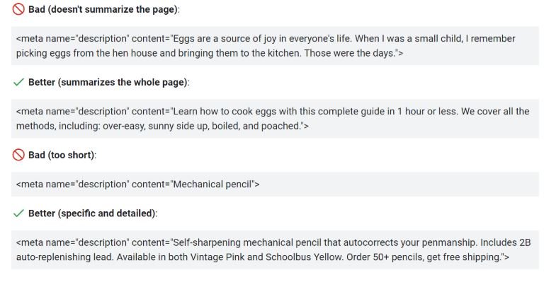 google guidelines about meta description